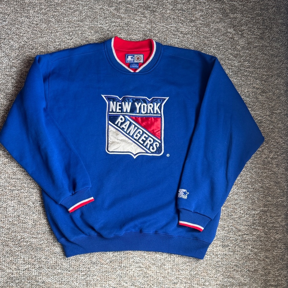 Vintage STARTER Blue New York Rangers Crewneck Sweater